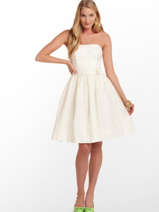 Lilly Pulitzer Dresses & Skirts - LILLY PULITZER Kerry White W Metallic Gold Strapless Sweetheart Mini Dress Sz 4